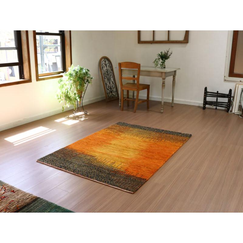 ギャッベ ノウバフト 抽象画のようなモダンデザイン 160x110cm イエロー　オレンジ イラン産手織りラグ | ブランド登録なし | 01