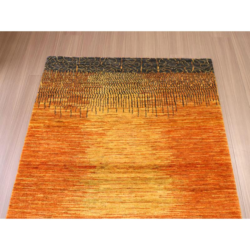 ギャッベ ノウバフト 抽象画のようなモダンデザイン 160x110cm イエロー　オレンジ イラン産手織りラグ | ブランド登録なし | 02