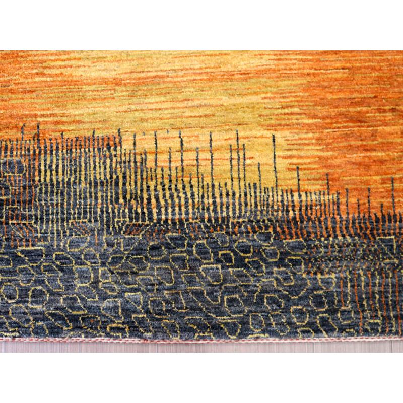 ギャッベ ノウバフト 抽象画のようなモダンデザイン 160x110cm イエロー　オレンジ イラン産手織りラグ | ブランド登録なし | 03