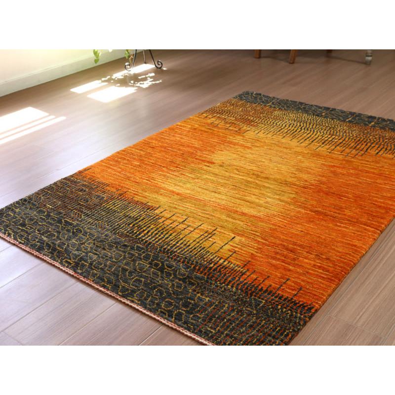 ギャッベ ノウバフト 抽象画のようなモダンデザイン 160x110cm イエロー　オレンジ イラン産手織りラグ | ブランド登録なし | 04