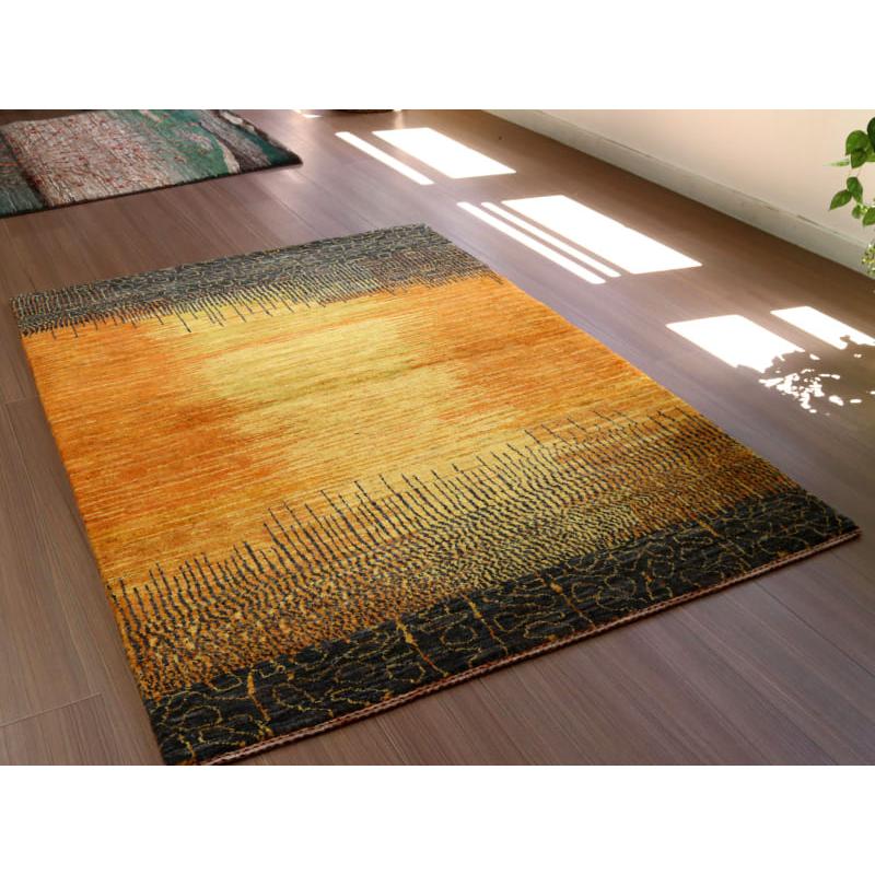 ギャッベ ノウバフト 抽象画のようなモダンデザイン 160x110cm イエロー　オレンジ イラン産手織りラグ | ブランド登録なし | 05
