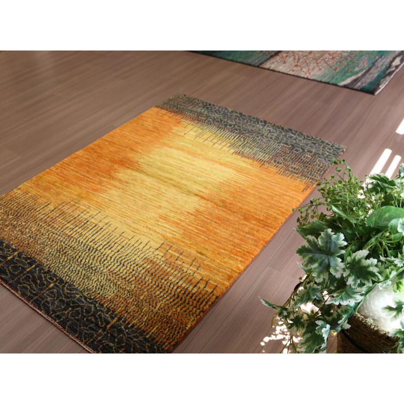 ギャッベ ノウバフト 抽象画のようなモダンデザイン 160x110cm イエロー　オレンジ イラン産手織りラグ | ブランド登録なし | 06