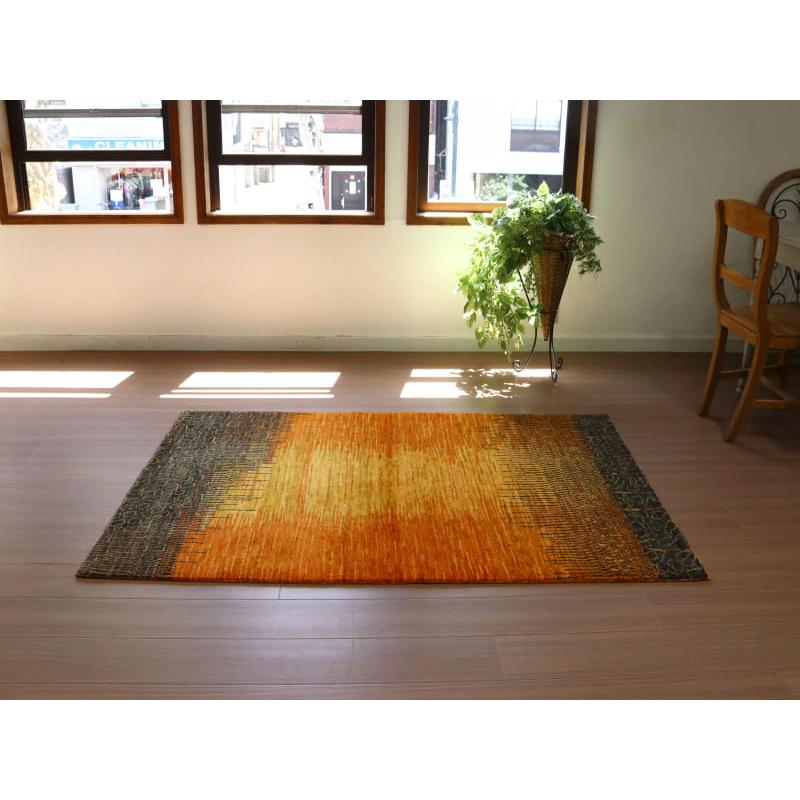 ギャッベ ノウバフト 抽象画のようなモダンデザイン 160x110cm イエロー　オレンジ イラン産手織りラグ | ブランド登録なし | 07