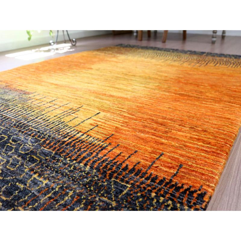 ギャッベ ノウバフト 抽象画のようなモダンデザイン 160x110cm イエロー　オレンジ イラン産手織りラグ | ブランド登録なし | 08