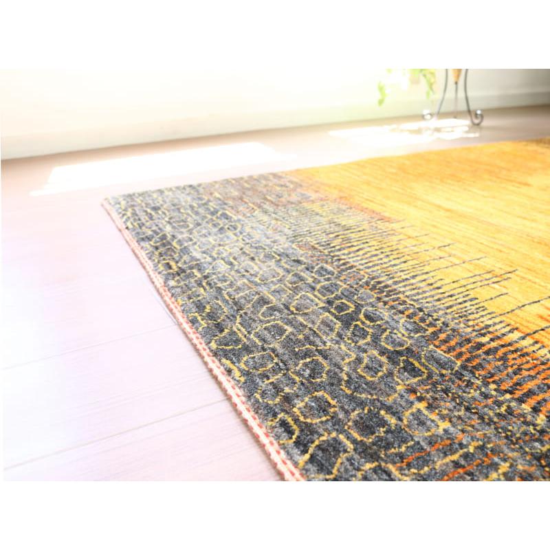 ギャッベ ノウバフト 抽象画のようなモダンデザイン 160x110cm イエロー　オレンジ イラン産手織りラグ | ブランド登録なし | 09