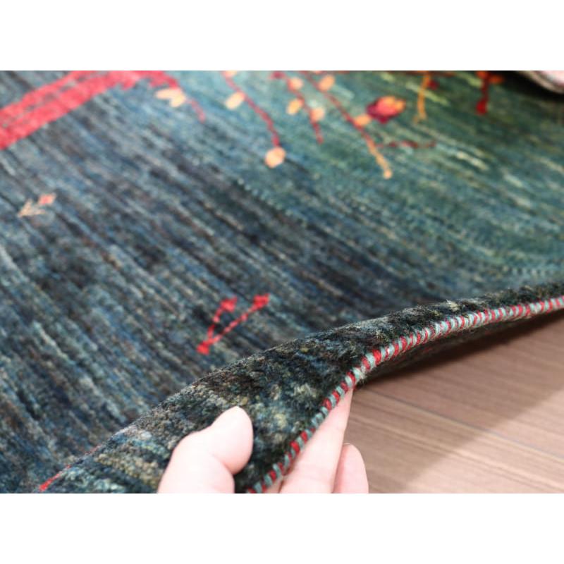 ギャッベ ノウバフト 細かく緻密な織り 162x110cm 生命の木のある風景　グリーン　イラン産手織りラグ | ブランド登録なし | 14