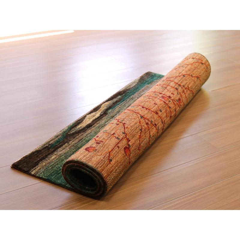 ギャッベ ノウバフト 細かく緻密な織り 162x110cm 生命の木のある風景　グリーン　イラン産手織りラグ | ブランド登録なし | 16