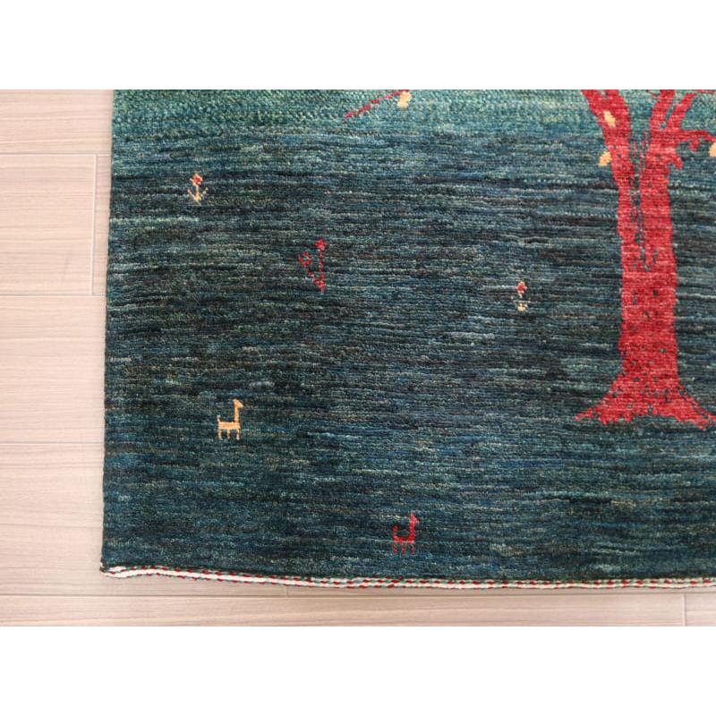 ギャッベ ノウバフト 細かく緻密な織り 162x110cm 生命の木のある風景　グリーン　イラン産手織りラグ | ブランド登録なし | 03