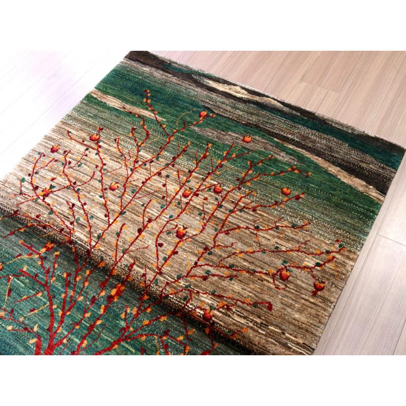 ギャッベ ノウバフト 細かく緻密な織り 162x110cm 生命の木のある風景　グリーン　イラン産手織りラグ | ブランド登録なし | 05