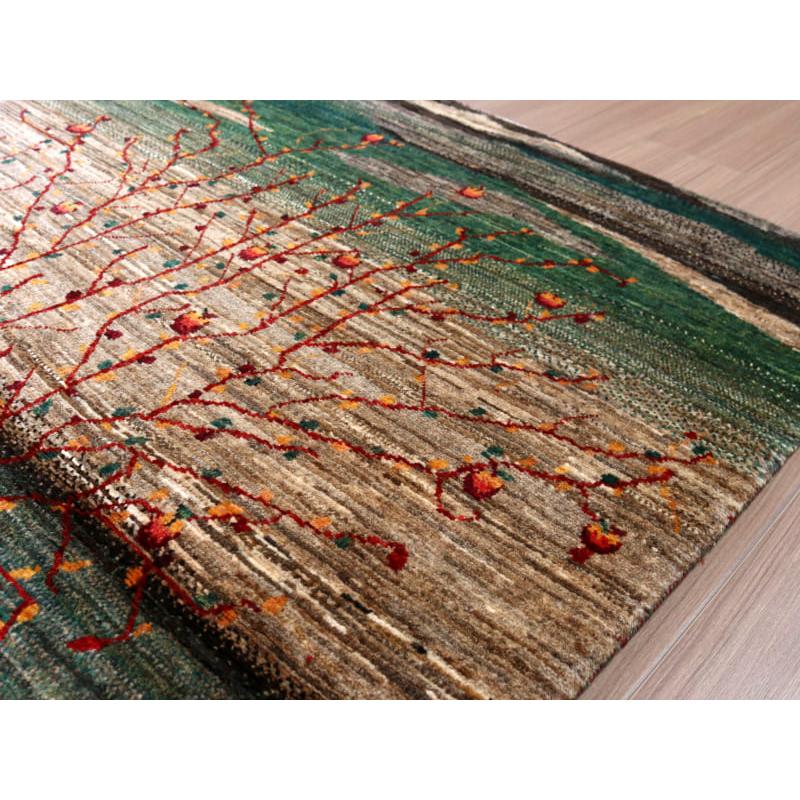 ギャッベ ノウバフト 細かく緻密な織り 162x110cm 生命の木のある風景　グリーン　イラン産手織りラグ | ブランド登録なし | 06