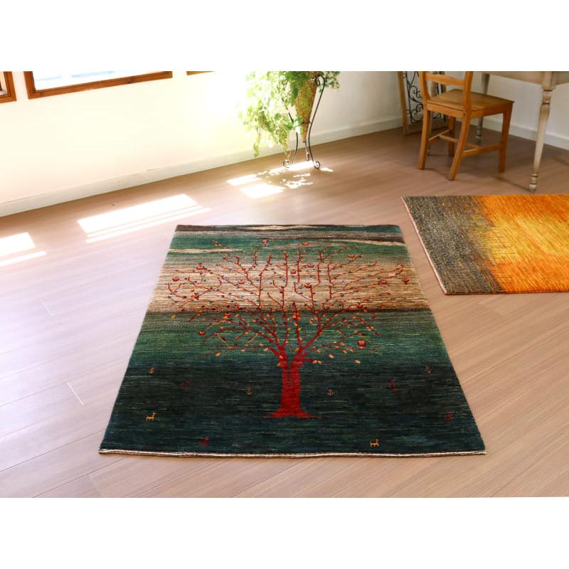 ギャッベ ノウバフト 細かく緻密な織り 162x110cm 生命の木のある風景　グリーン　イラン産手織りラグ | ブランド登録なし | 08
