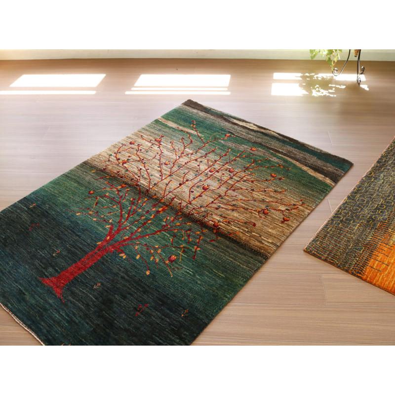 ギャッベ ノウバフト 細かく緻密な織り 162x110cm 生命の木のある風景　グリーン　イラン産手織りラグ | ブランド登録なし | 09