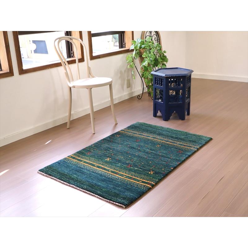 ギャッベ　ノマド　イラン産手織りラグ 125x80cm 深いグリーン　オレンジストライプ | ブランド登録なし | 01