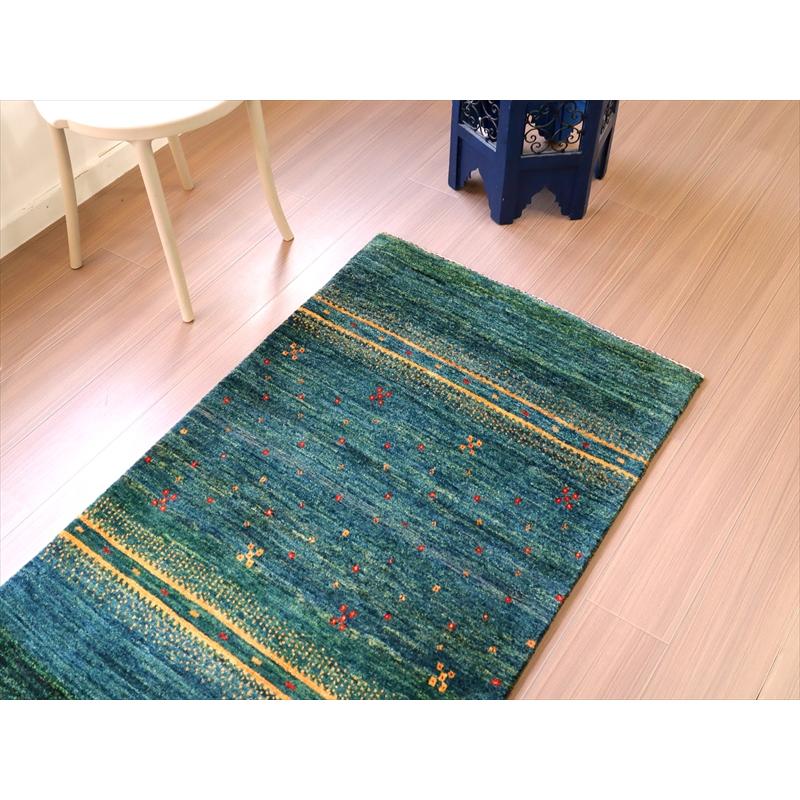 ギャッベ　ノマド　イラン産手織りラグ 125x80cm 深いグリーン　オレンジストライプ | ブランド登録なし | 02