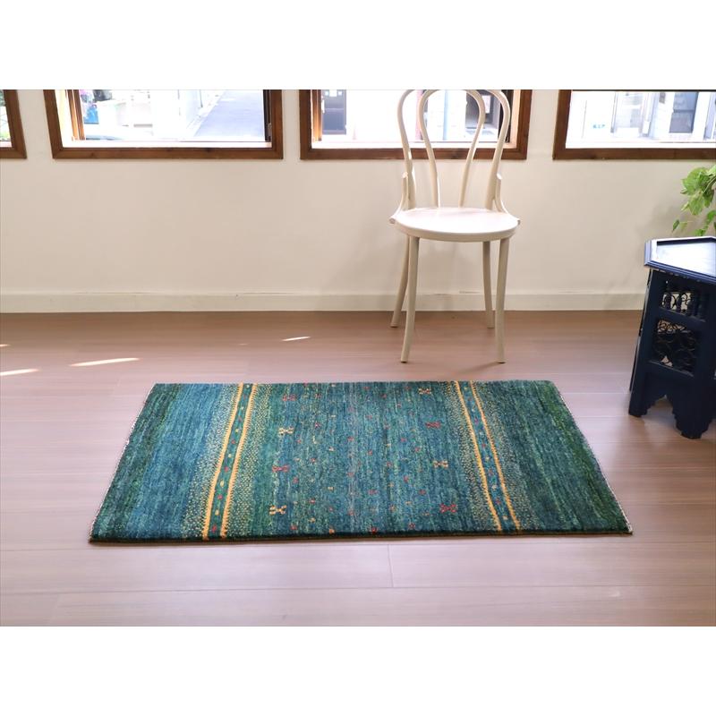 ギャッベ　ノマド　イラン産手織りラグ 125x80cm 深いグリーン　オレンジストライプ | ブランド登録なし | 03