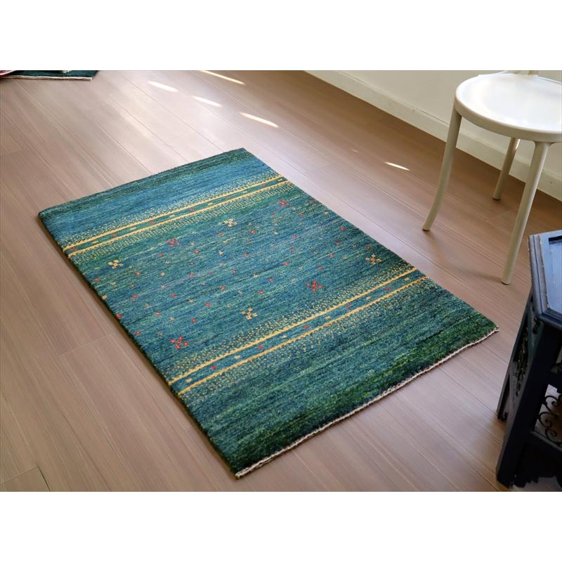 ギャッベ　ノマド　イラン産手織りラグ 125x80cm 深いグリーン　オレンジストライプ | ブランド登録なし | 04