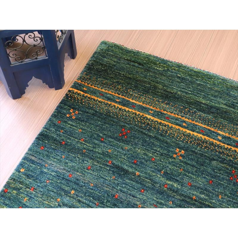 ギャッベ　ノマド　イラン産手織りラグ 125x80cm 深いグリーン　オレンジストライプ | ブランド登録なし | 05