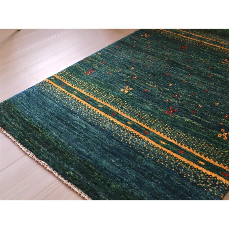 ギャッベ　ノマド　イラン産手織りラグ 125x80cm 深いグリーン　オレンジストライプ | ブランド登録なし | 06