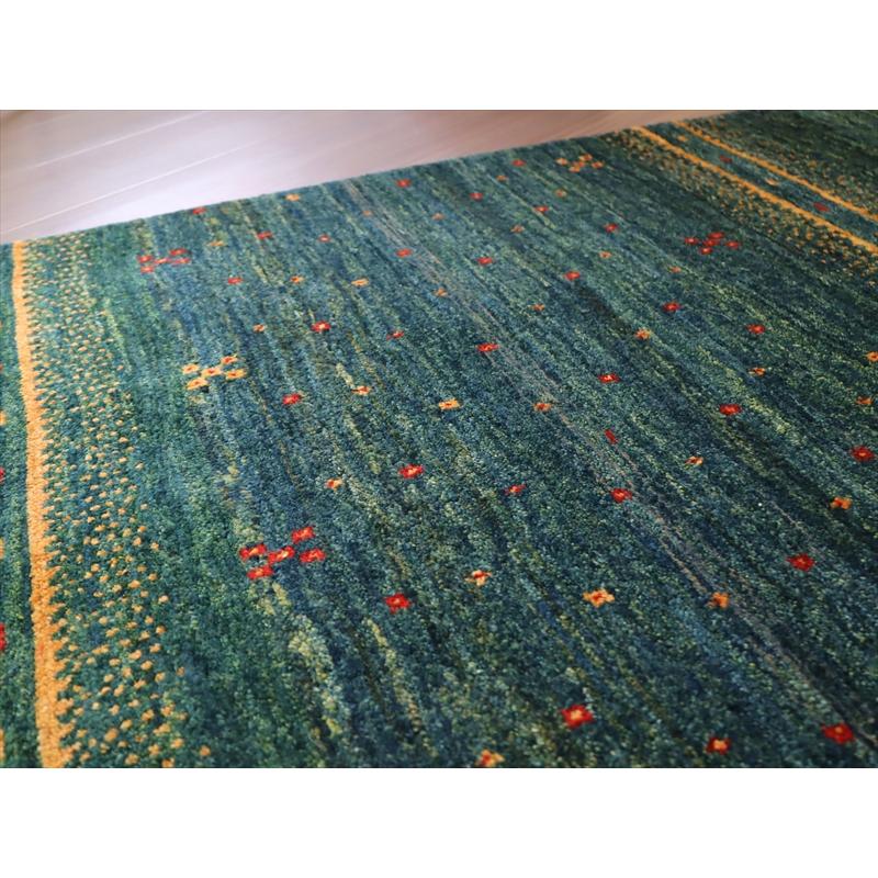 ギャッベ　ノマド　イラン産手織りラグ 125x80cm 深いグリーン　オレンジストライプ | ブランド登録なし | 07