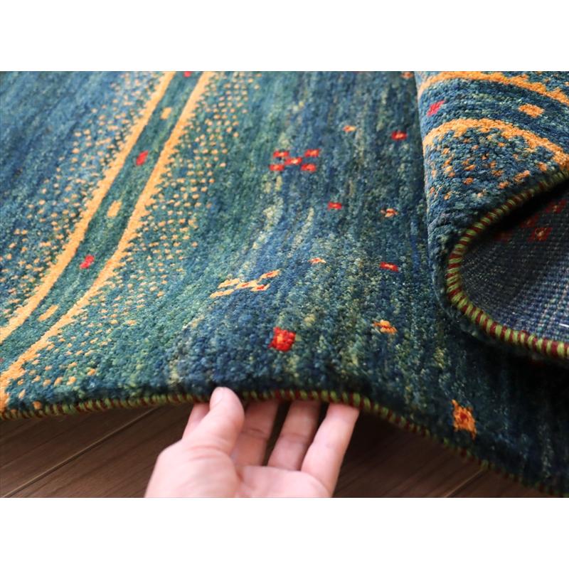 ギャッベ　ノマド　イラン産手織りラグ 125x80cm 深いグリーン　オレンジストライプ | ブランド登録なし | 08