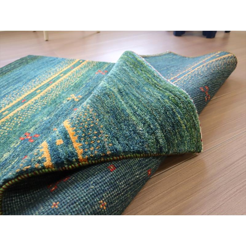 ギャッベ　ノマド　イラン産手織りラグ 125x80cm 深いグリーン　オレンジストライプ | ブランド登録なし | 09