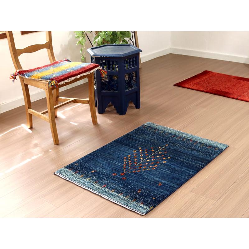 ギャッベ ノウバフト　手織りラグ Nowbaft  90x65cm 玄関マットサイズ ブルー　生命の樹 | ブランド登録なし | 01