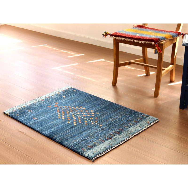 ギャッベ ノウバフト　手織りラグ Nowbaft  90x65cm 玄関マットサイズ ブルー　生命の樹 | ブランド登録なし | 03