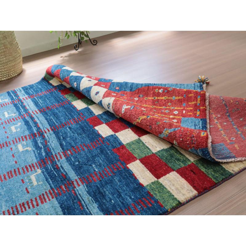 ギャッベ　カシュカイ族の手織りラグ　アマレバフ 212x146cm ブルー　カラフルタイル　 | ブランド登録なし | 10