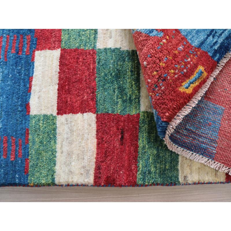 ギャッベ　カシュカイ族の手織りラグ　アマレバフ 212x146cm ブルー　カラフルタイル　 | ブランド登録なし | 11