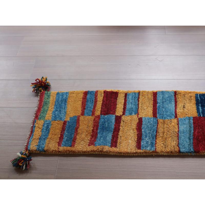椅子敷き 手織りギャべ / ラグ ギャッベ カシュカイ族の手織りラグ アマレバフ 208x30cm カラフル