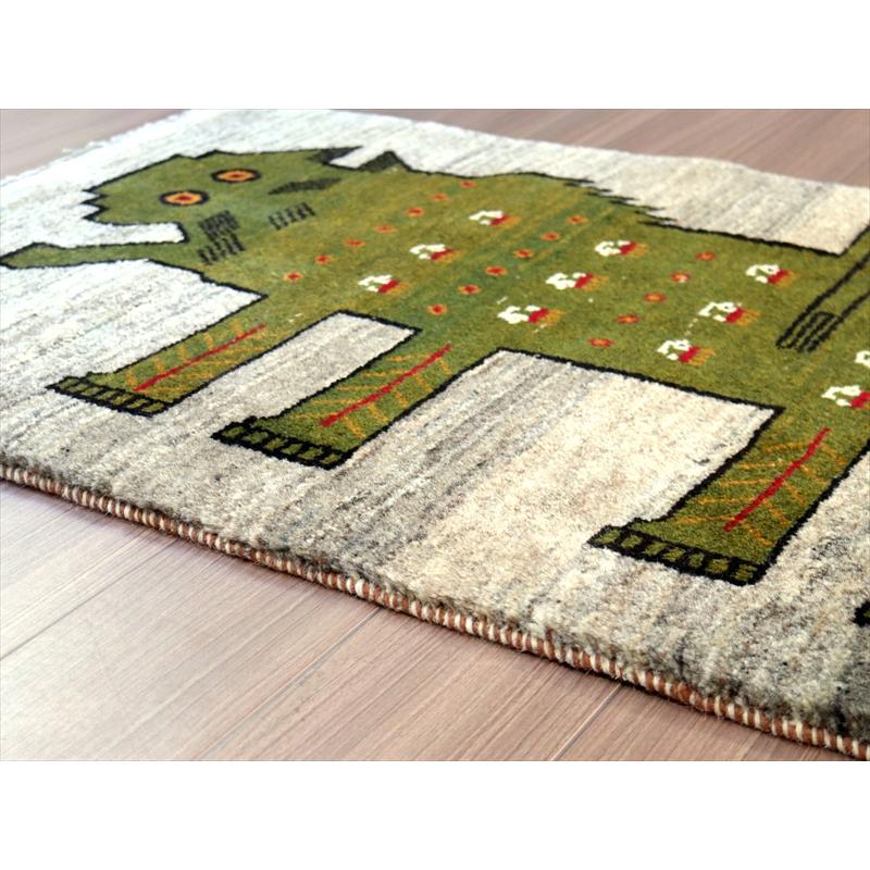 ライオンギャッベ 122x78cm グリーンライオンと動物と生命の木モチーフ