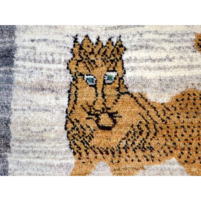 ライオンギャッベ 玄関マットサイズ 87x60cm ライオンと動物と生命の木