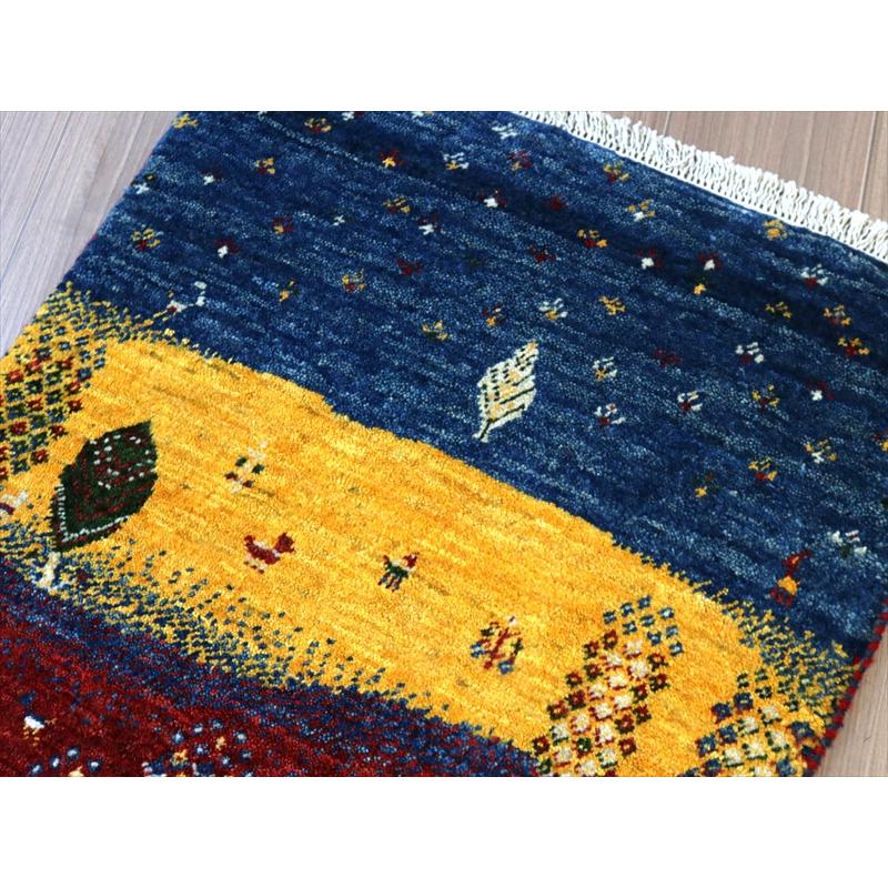 ギャッベ リズバフト 玄関マット  93x62cm ブルー イエロー レッド ザクロス山麓の風景 | ブランド登録なし | 02