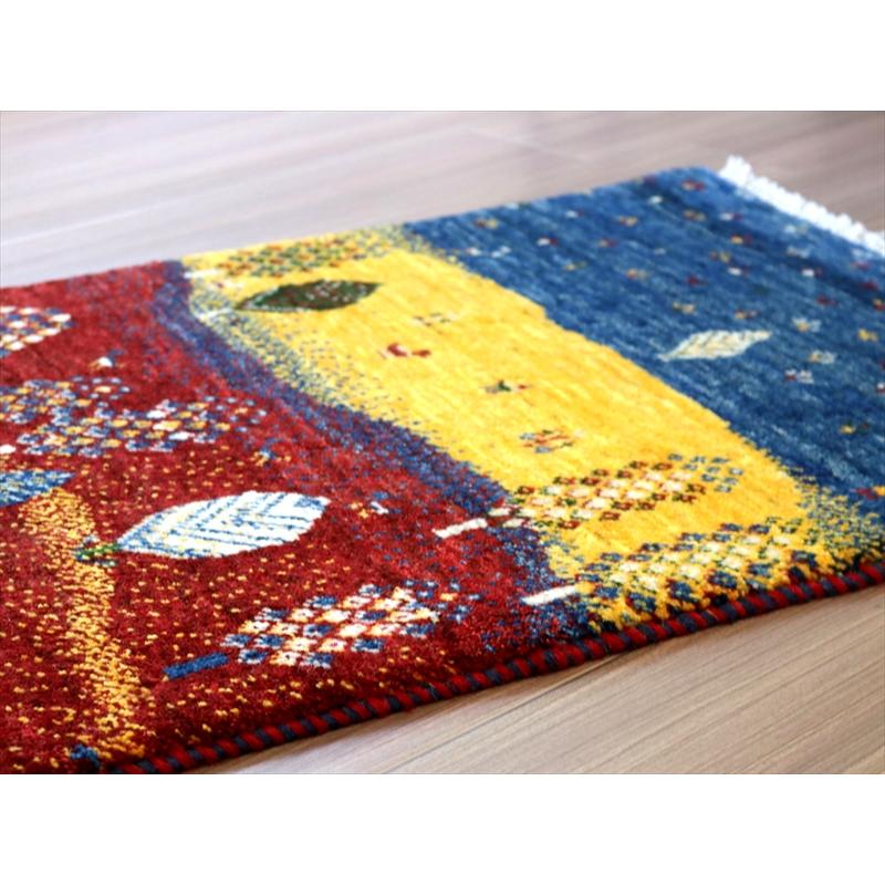 ギャッベ リズバフト 玄関マット  93x62cm ブルー イエロー レッド ザクロス山麓の風景 | ブランド登録なし | 05