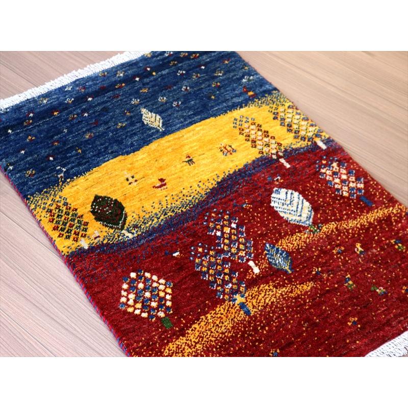 ギャッベ リズバフト 玄関マット  93x62cm ブルー イエロー レッド ザクロス山麓の風景 | ブランド登録なし | 06