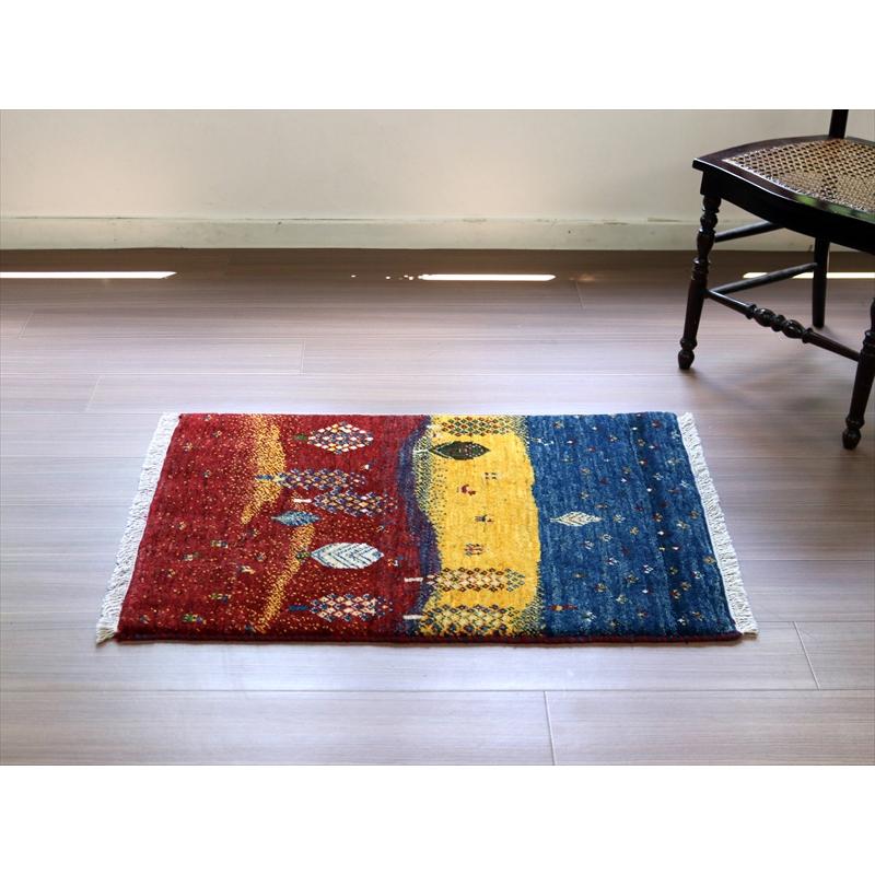 ギャッベ リズバフト 玄関マット  93x62cm ブルー イエロー レッド ザクロス山麓の風景 | ブランド登録なし | 07