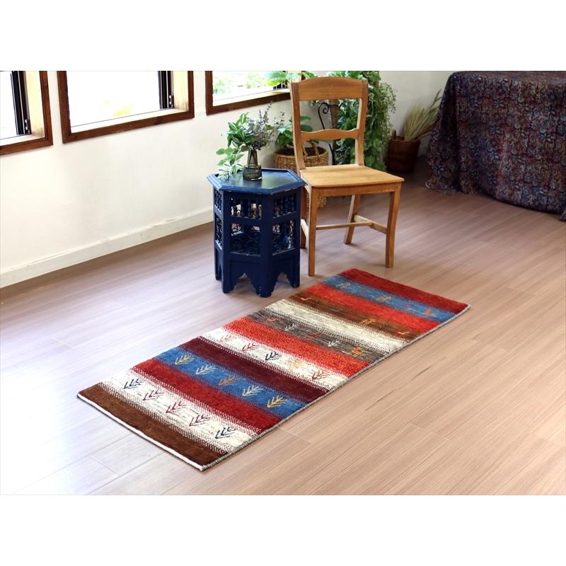 ギャッベ イランの手織りラグ 159x62cm カラフルボーダー 動物と生命の樹 | ブランド登録なし | 01