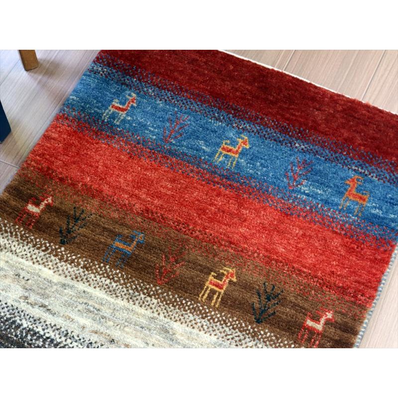 ギャッベ イランの手織りラグ 159x62cm カラフルボーダー 動物と生命の樹 | ブランド登録なし | 02