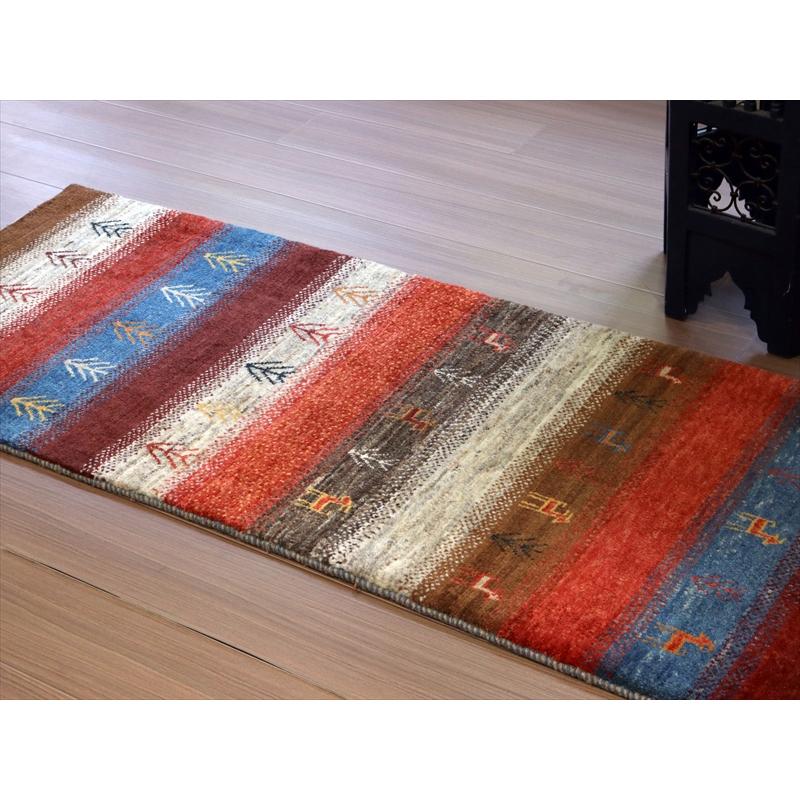 ギャッベ イランの手織りラグ 159x62cm カラフルボーダー 動物と生命の樹 | ブランド登録なし | 07