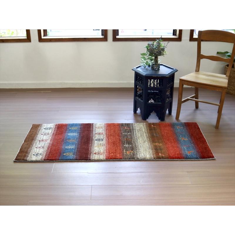 ギャッベ イランの手織りラグ 159x62cm カラフルボーダー 動物と生命の樹 | ブランド登録なし | 08
