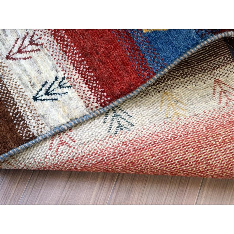 ギャッベ イランの手織りラグ 159x62cm カラフルボーダー 動物と生命の樹 | ブランド登録なし | 09