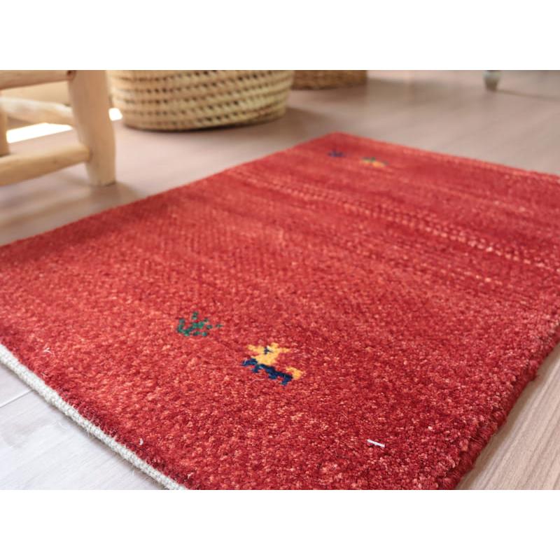 ミニギャッベ　イランの手織りラグ GABBEH 60x44cm レッド　無地　シンプル | ブランド登録なし | 03