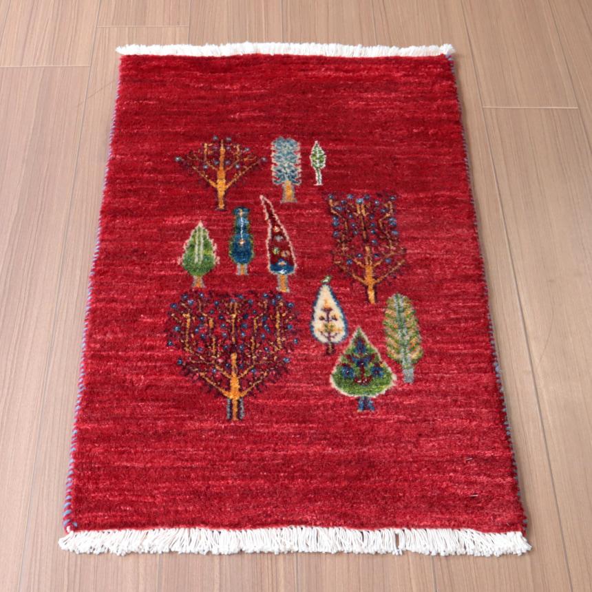 ギャッベ　リズバフト　細かな織り　玄関マット 84×53cm レッド　様々な形の生命の木 | 