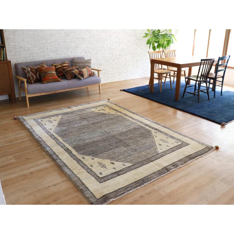 ギャッベ　イラン産手織りラグ　ふかふか 240x173cm モノトーン　グレーの六角メダリオン | ブランド登録なし | 01