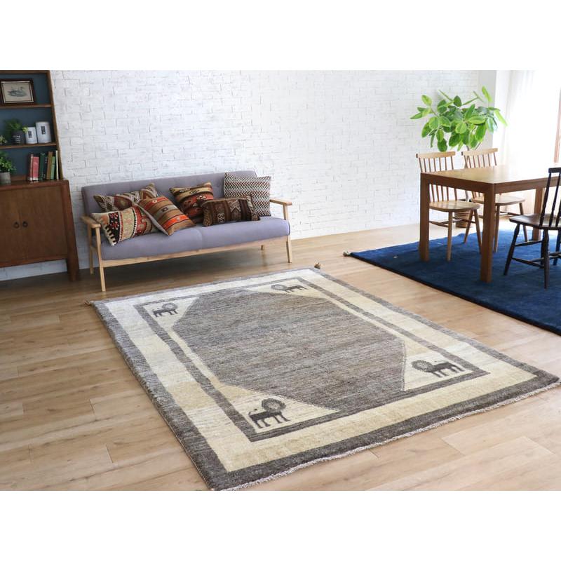 ギャッベ　イラン産手織りラグ　ふかふか 245x178cm モノトーン　グレーの六角メダリオン　ライオン | ブランド登録なし | 01