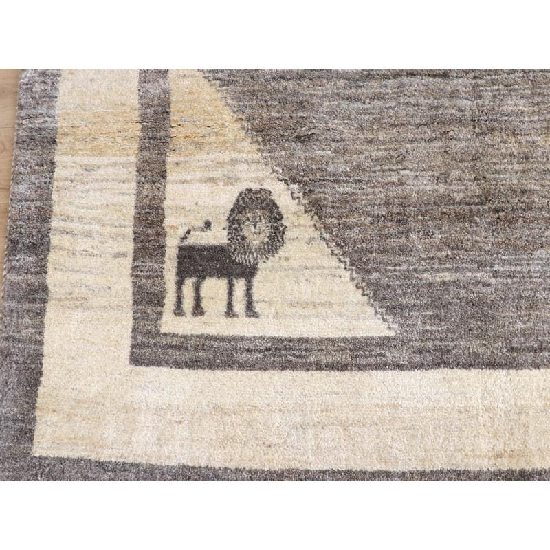 ギャッベ　イラン産手織りラグ　ふかふか 245x178cm モノトーン　グレーの六角メダリオン　ライオン | ブランド登録なし | 02