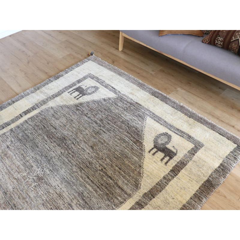 ギャッベ　イラン産手織りラグ　ふかふか 245x178cm モノトーン　グレーの六角メダリオン　ライオン | ブランド登録なし | 03