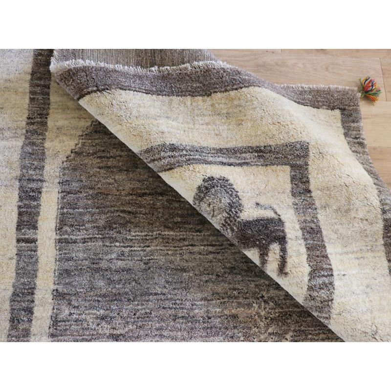 ギャッベ　イラン産手織りラグ　ふかふか 245x178cm モノトーン　グレーの六角メダリオン　ライオン | ブランド登録なし | 06