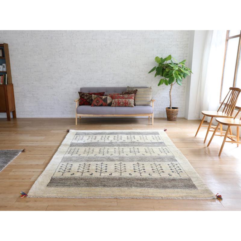 ギャッベ イラン産手織りラグ ふかふか 235x178cm アイボリー ギャッベ イラン産手織りラグ ふかふか 235x178cm アイボリー