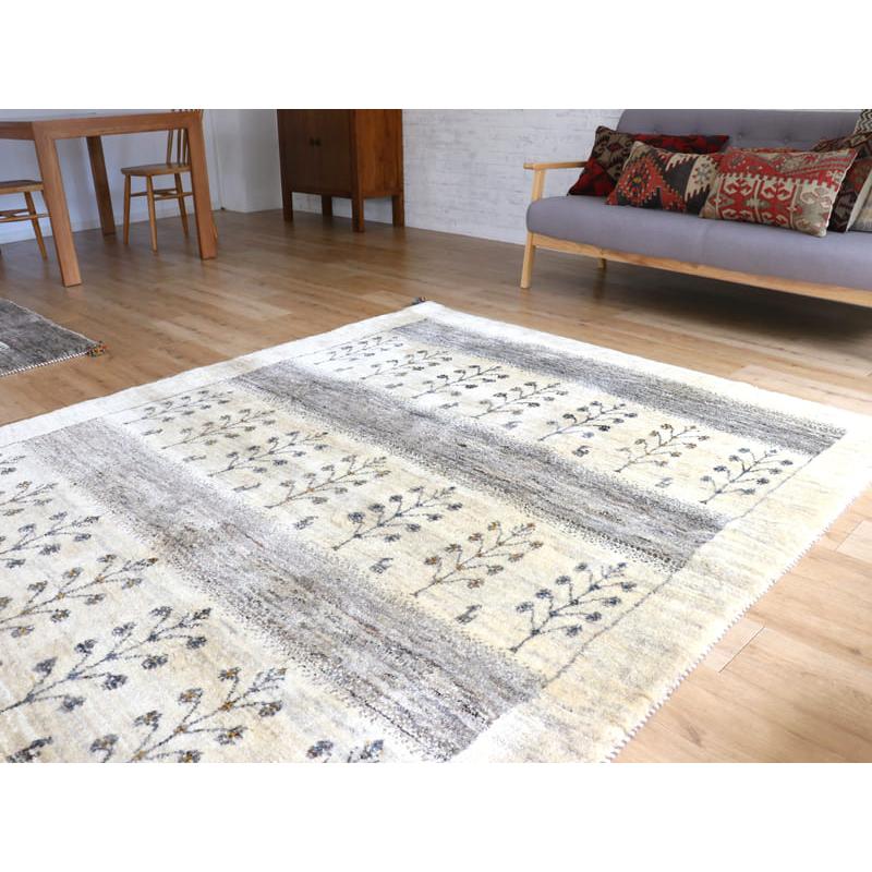 ギャッベ イラン産手織りラグ ふかふか 235x178cm アイボリー ギャッベ イラン産手織りラグ ふかふか 235x178cm アイボリー